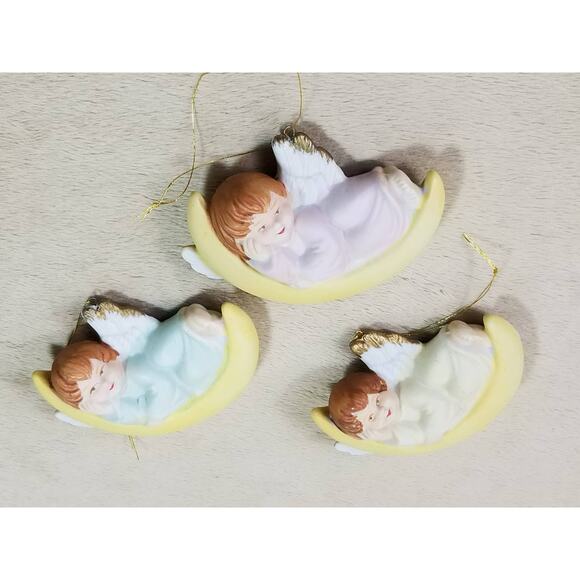 Angels Cherub Christmas Tree Ornaments 3 1/2" Ceramic 80s Collectible x3 Vintage - Picture 9 of 15